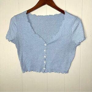 Light Blue‎ Ribbed Button-Up Women's Top